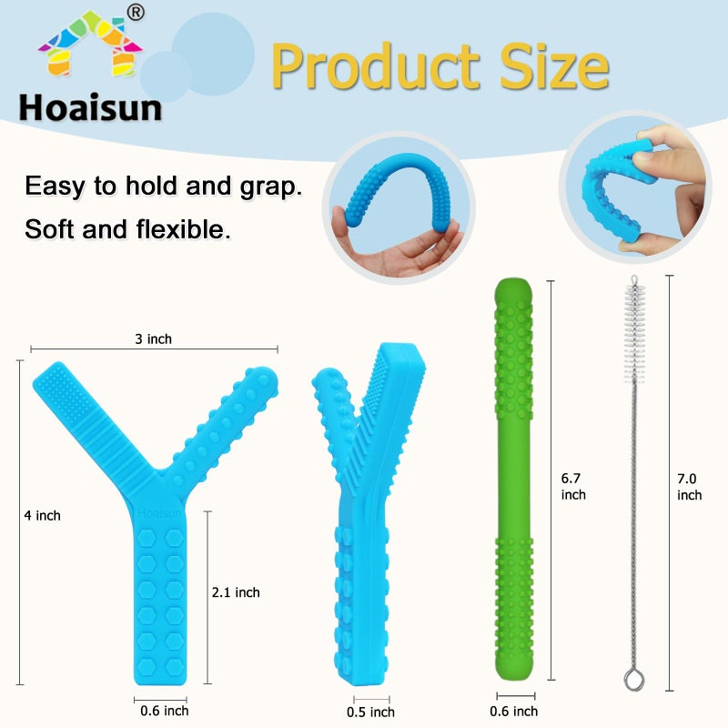 Hoaisun Sensory Chew Toys for Autistic Children 4 Pack, Silicone Teething Straws Toys for Autism, ADHD, SPD, Biting or Special Needs, Sensory Toys for Toddlers 1-3 Oral Motor Tools Relief Stress, Anxiety - Image 2